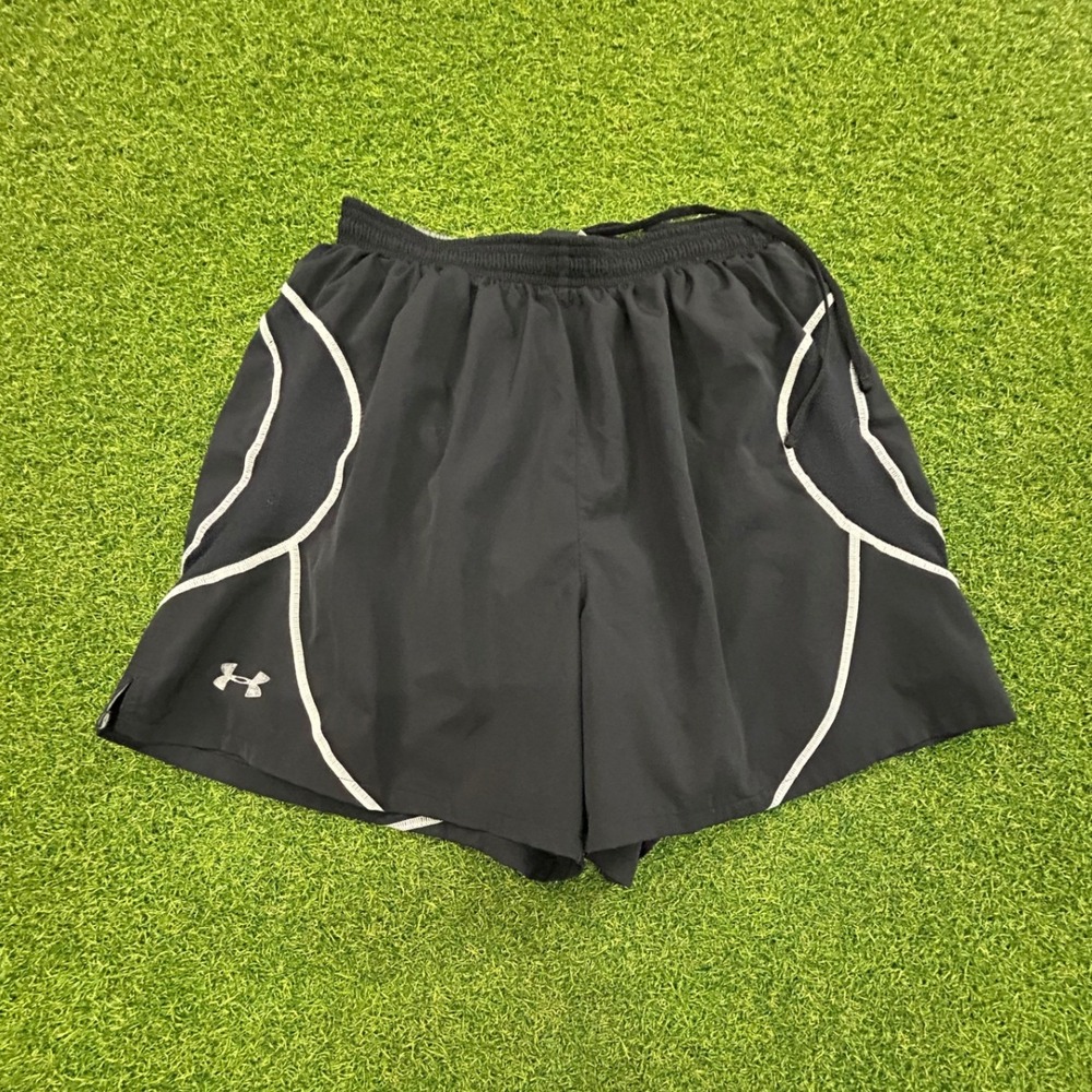Under Armour Mens Running Shorts Black White Piping Mesh Lined Size Medium